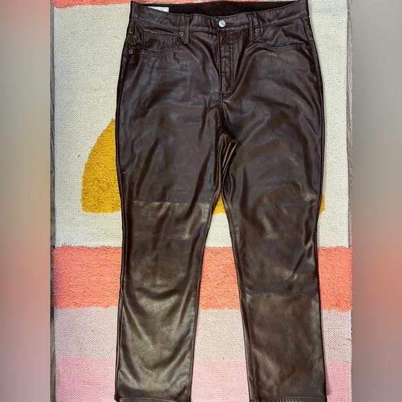 Gap Vintage Slim High Rise Vegan Leather Brown Pants - Picture 1 of 7